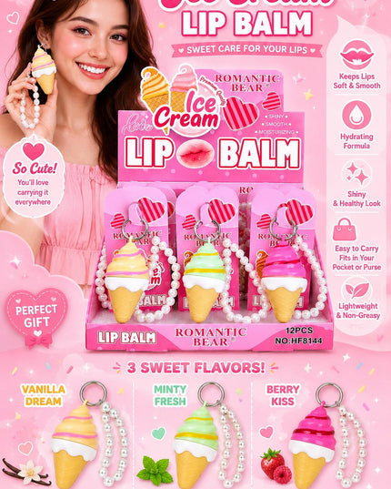 LIP BALM ICE CREAM ROMANTIC BEAR (12 PCS) (HF8144) (C34)