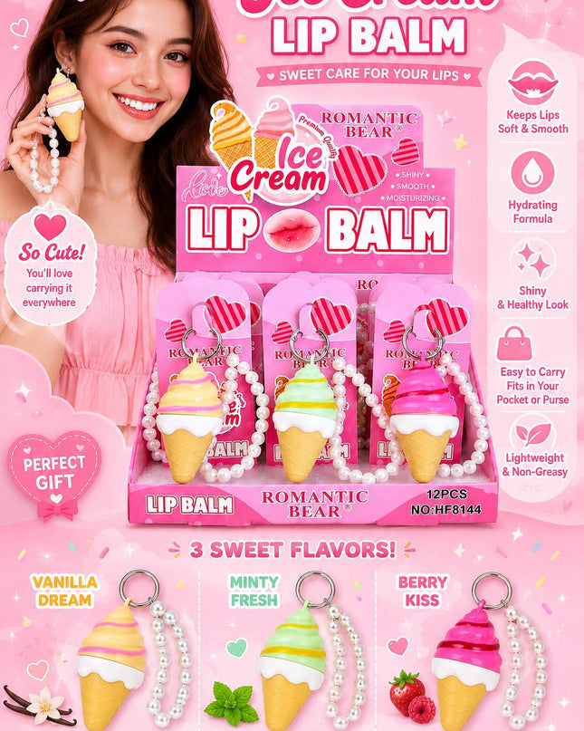 LIP BALM ICE CREAM ROMANTIC BEAR (12 PCS) (HF8144) (C34)