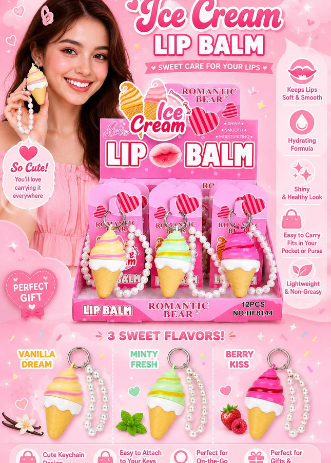 LIP BALM ICE CREAM ROMANTIC BEAR (12 PCS) (HF8144) (C34)