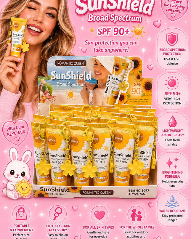 SUNSCREEN 90+ FLOWER SUNSHIELD WITH KEYCHAIN  24 pcs box ( #S093) (D38)