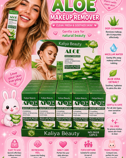 MAKE UP REMOVER-MICELLAR WATER -ALOE VERA  KALIYA BEAUTY 12 PCS BOX (2628) (H32)