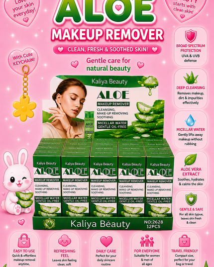 MAKE UP REMOVER-MICELLAR WATER -ALOE VERA  KALIYA BEAUTY 12 PCS BOX (2628) (H32)