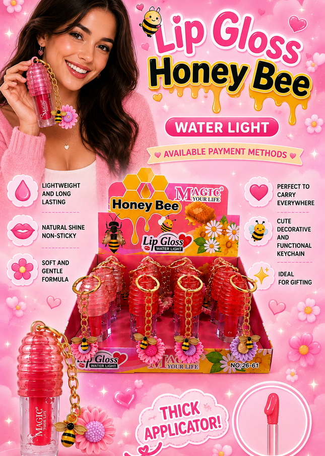LIPGLOSS HONEY SUNFLOWER WITH KEYCHAIN - MAGIC YOUR LIFE-  12 pcs box #2661 (G32).