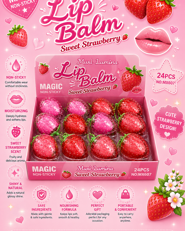 LIP BALM STRAWBERRY (24 pcs) (MX607)(#C45)