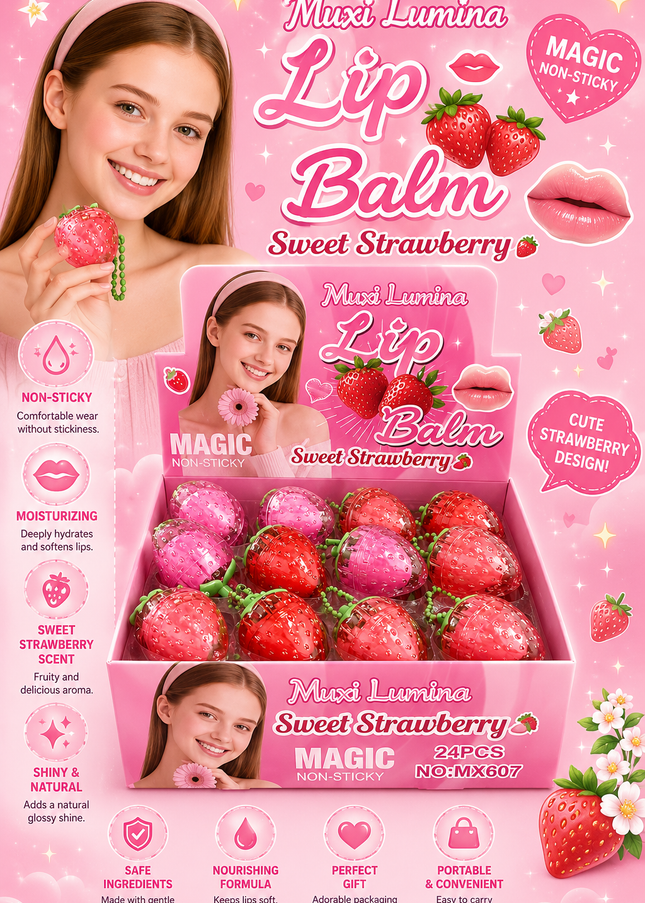 LIP BALM STRAWBERRY (24 pcs) (MX607)(#C45)