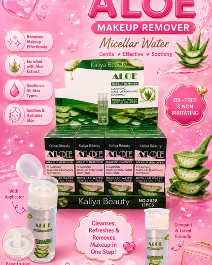 MAKEUP REMOVER-MICELLAR WATER -ALOE VERA  KALIYA BEAUTY 12 PCS BOX (2628) (#H32)