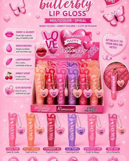 LIP GLOSS BUTTERBLY RIMOCOO 24 pcs cod (R9312)(#D36)