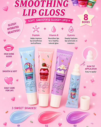 LIP GLOSS SMOTHING - siyiping (8 pack box  - 3 pcs per pack) -(LG210)(#C38)