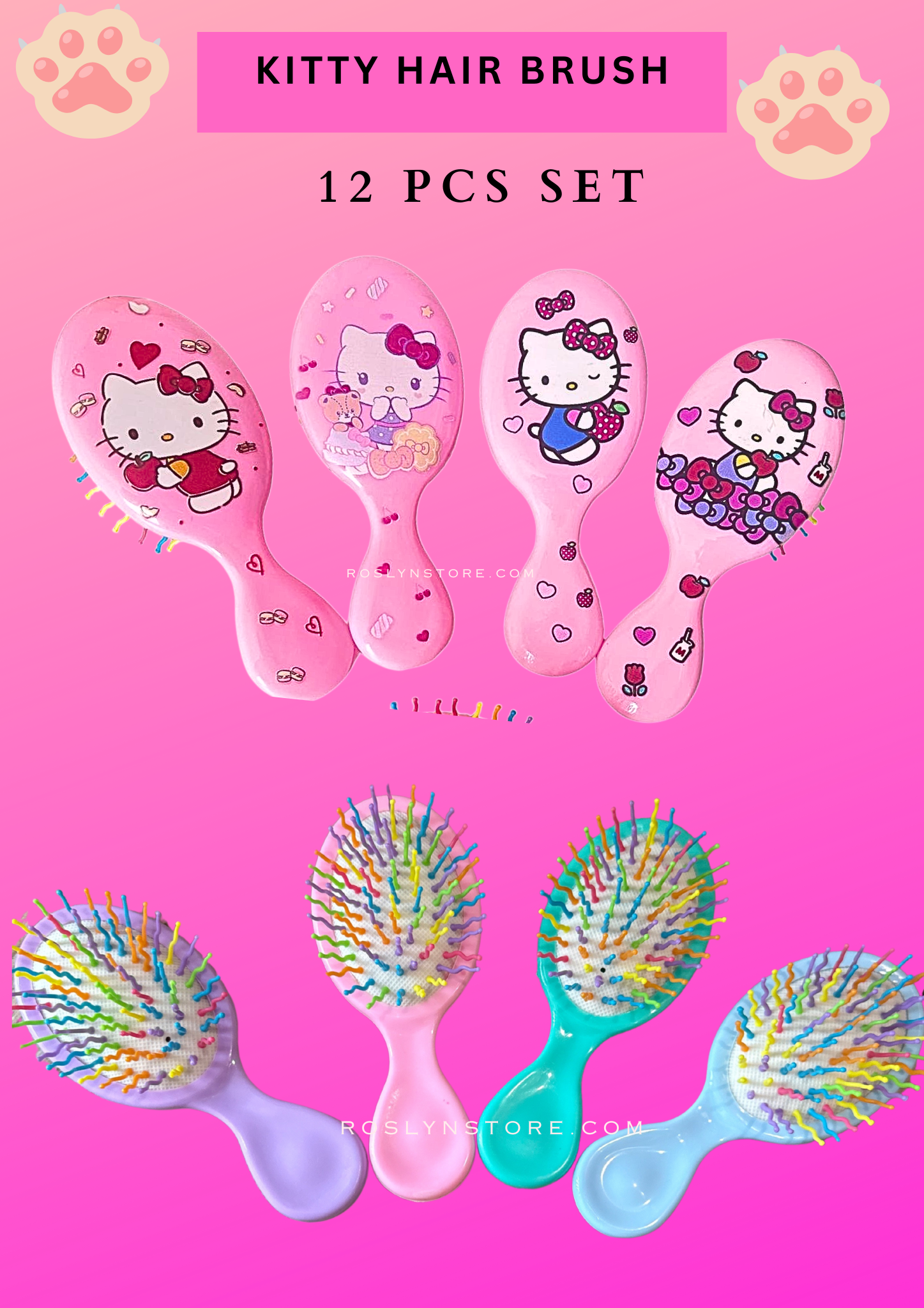 Kitty  hair brush - 12 pcs set