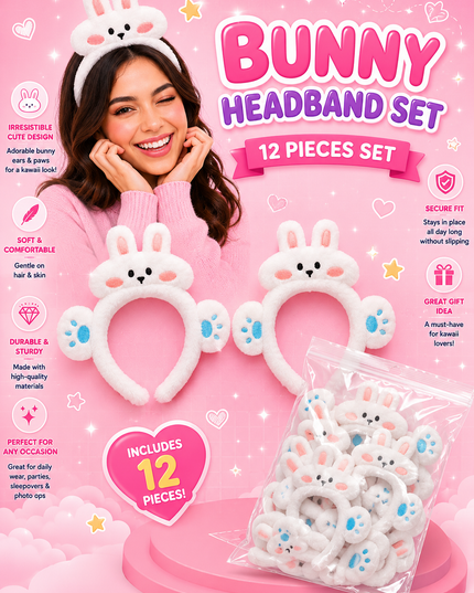 Headband - bunny - Conejo blanco  - diademas peluches  (12 pcs per set) (J28)