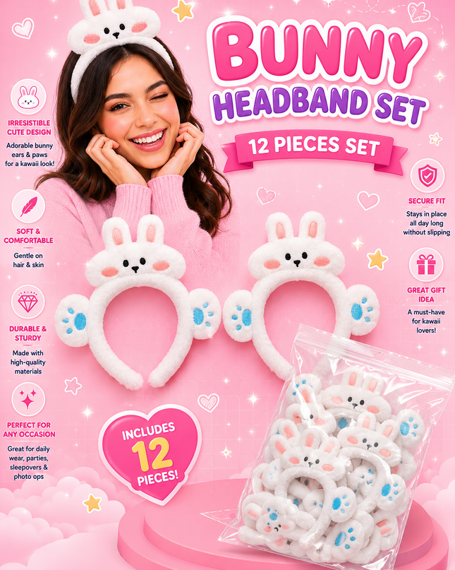 Headband - bunny - Conejo blanco  - diademas peluches  (12 pcs per set) (J28)