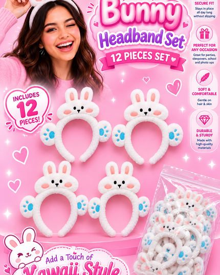 Headband - bunny - Conejo blanco  - diademas peluches  (12 pcs per set) (J28)