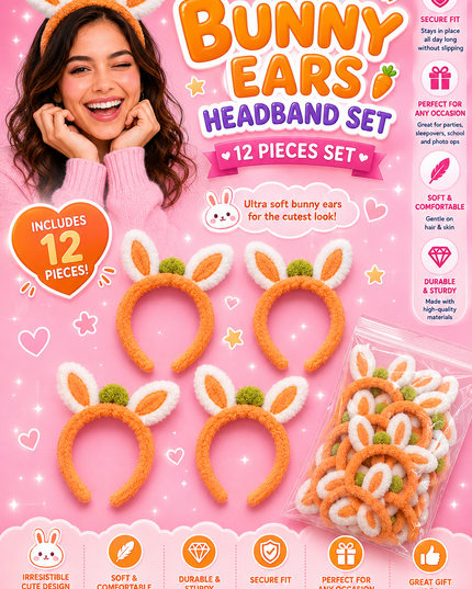 Headband - bunny Conejo Orange- diademas peluches  (12 pcs per set) (J29) (Copy)