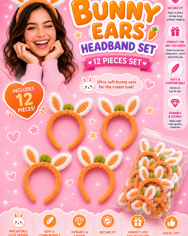 Headband - bunny Conejo Orange- diademas peluches  (12 pcs per set) (J29) (Copy)