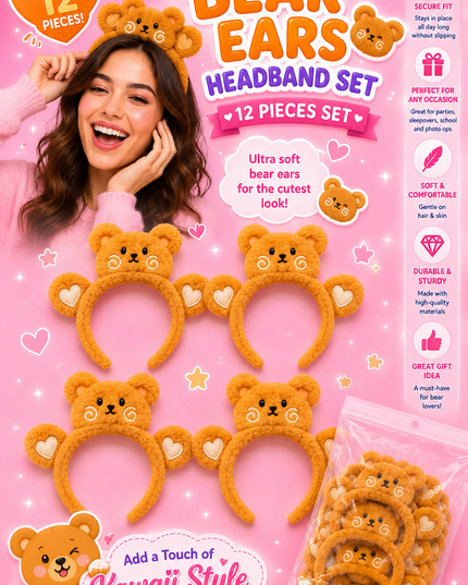 Headband oso café - diademas peluches  (12 pcs per set) (J30)