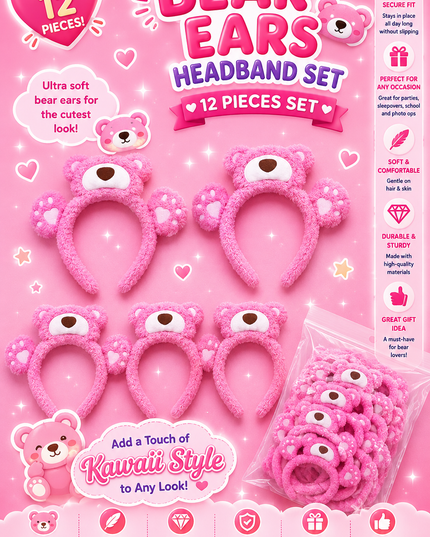 Headband Osito Rosa - pink - diademas peluches  (12 pcs per set) (J47)