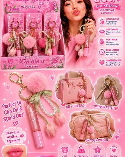 LIPGLOSS FLOWER WITH PEARLS- Mundo  12 pcs box - #Gz8010852 -