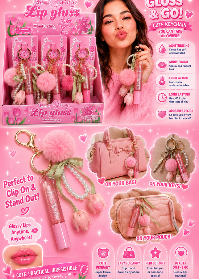 LIPGLOSS FLOWER WITH PEARLS- Mundo  12 pcs box - #Gz8010852 -