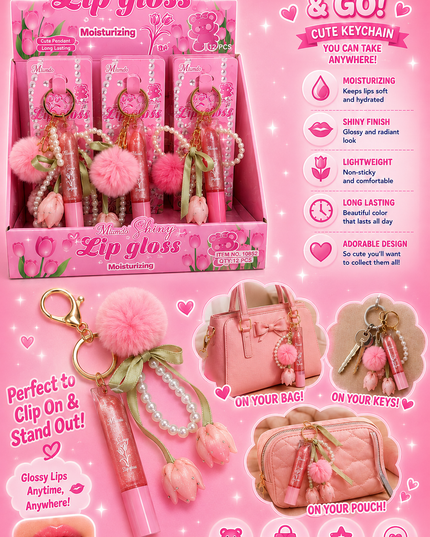 LIPGLOSS FLOWER WITH PEARLS- Mundo  12 pcs box - #Gz8010852 -