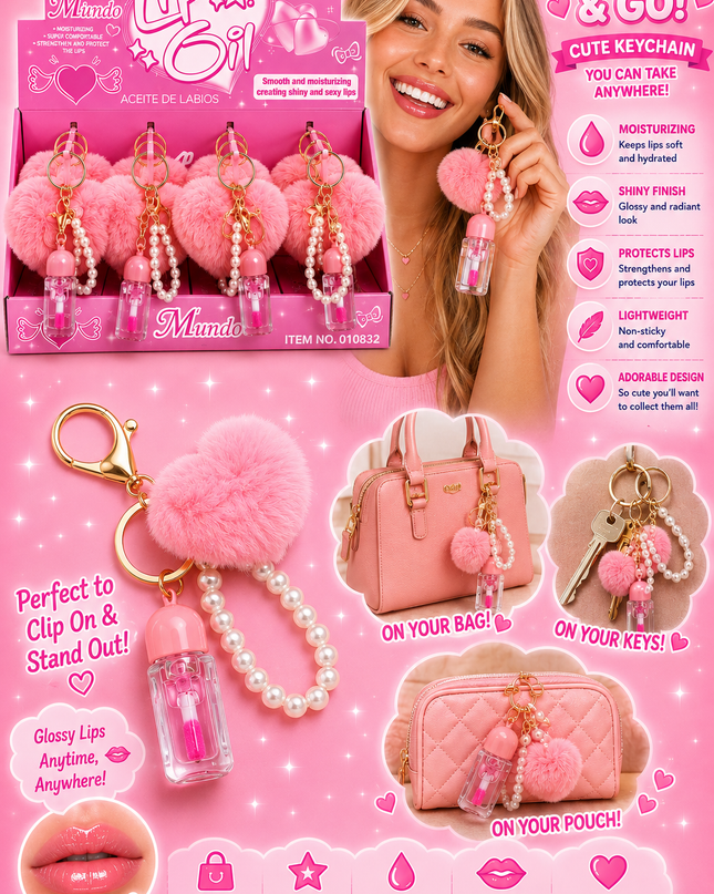 LIPGLOSS With pearl & heart - 12 pcs box - Mundo ( #GZ8010832)