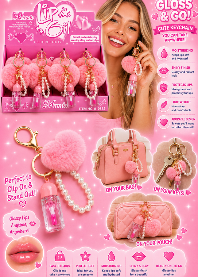 LIPGLOSS With pearl & heart - 12 pcs box - Mundo ( #GZ8010832)