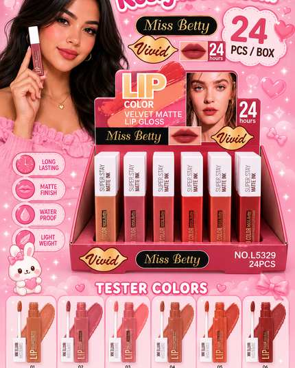 LIP GLOSS VELVET MATTE MISS BETTY -24 pcs box (L5329) (B30)