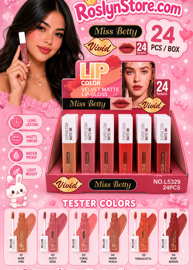 LIP GLOSS VELVET MATTE MISS BETTY -24 pcs box (L5329) (B30)