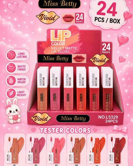 LIP GLOSS VELVET MATTE MISS BETTY -24 pcs box (L5329) (B30)