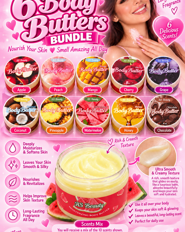Bundle 6 pcs mix flavor - boddy butter - (4 onz per each )