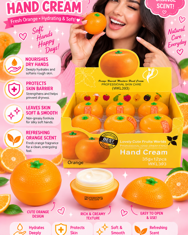 HAND CREAM ORANGE- big size 12 pcs box -LOVELY - #WKL393