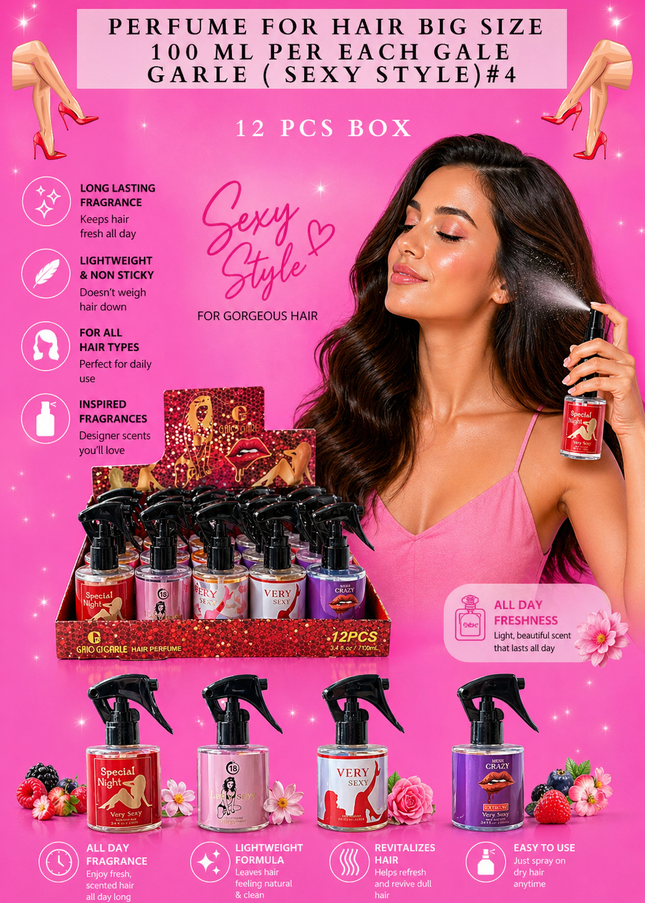 PERFUME FOR HAIR BIG SIZE 100 ML PER EACH GALE GARLE ( SEXY STYLE)#4 - (12 PCS BOX)