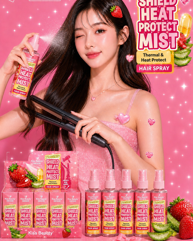 Kiss Beauty - STRAWBERRY SHIELD HEAT PROTECT MIST Thermal & Heat Protect HAIR SPRAY -12 pcs box