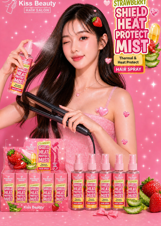 Kiss Beauty - STRAWBERRY SHIELD HEAT PROTECT MIST Thermal & Heat Protect HAIR SPRAY -12 pcs box