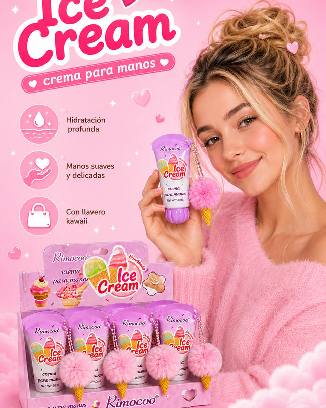 HAND CREAM ICE CREAM with keychain- Rimocoo 12 pcs box