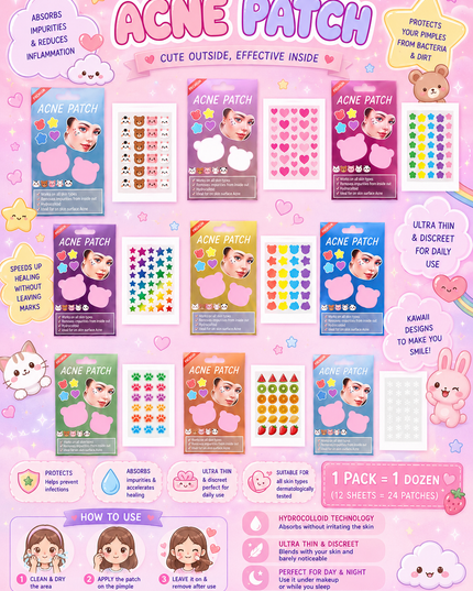 ACNE PATCHES - pimple patches - Kawaii -(12 PCS SET)