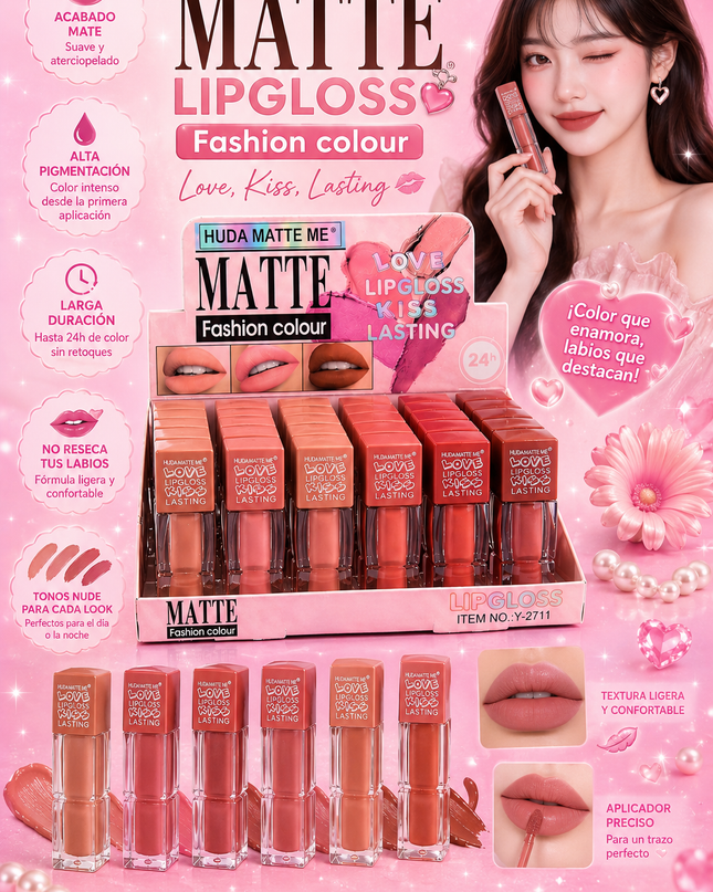 HUDA MATTE LOVE LIPGLOSS NUDE COLORS- 24 pcs box #Y2711