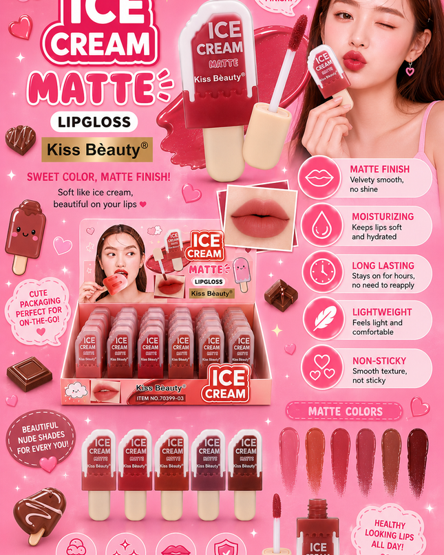 KISS BEAUTY- ICE CREAM MATTE - nude colors 24 pcs(  #70399)