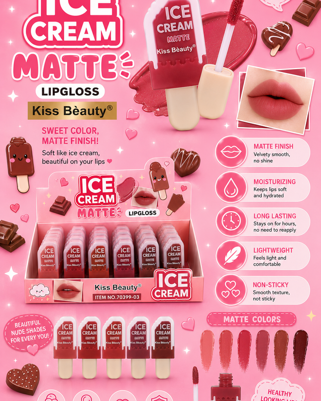 KISS BEAUTY- ICE CREAM MATTE - nude colors 24 pcs(  #70399)