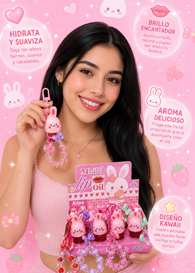 KEYCHAIN LIPGLOSS MAGIC YOUR LIFE BUNNY #LC507 (12 PCS BOX)