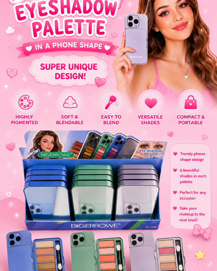CELLPHONE EYESHADOW PALETTE WITH MIRROR & BRUSH ( 12 pcs box)
