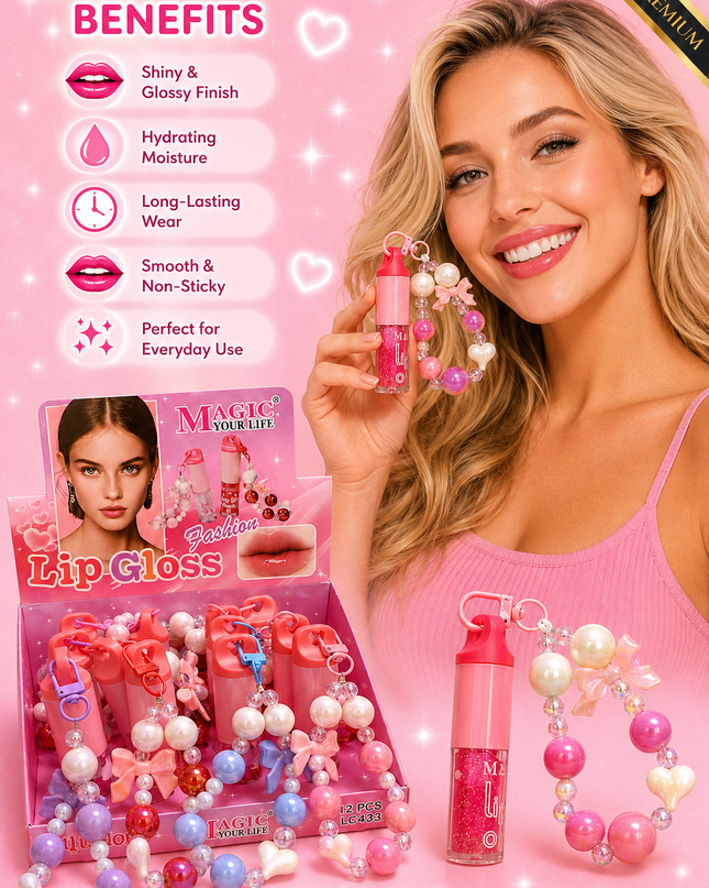 KEYCHAIN LIPGLOSS MAGIC YOUR LIFE MODEL #LC433 -(12 PCS BOX)