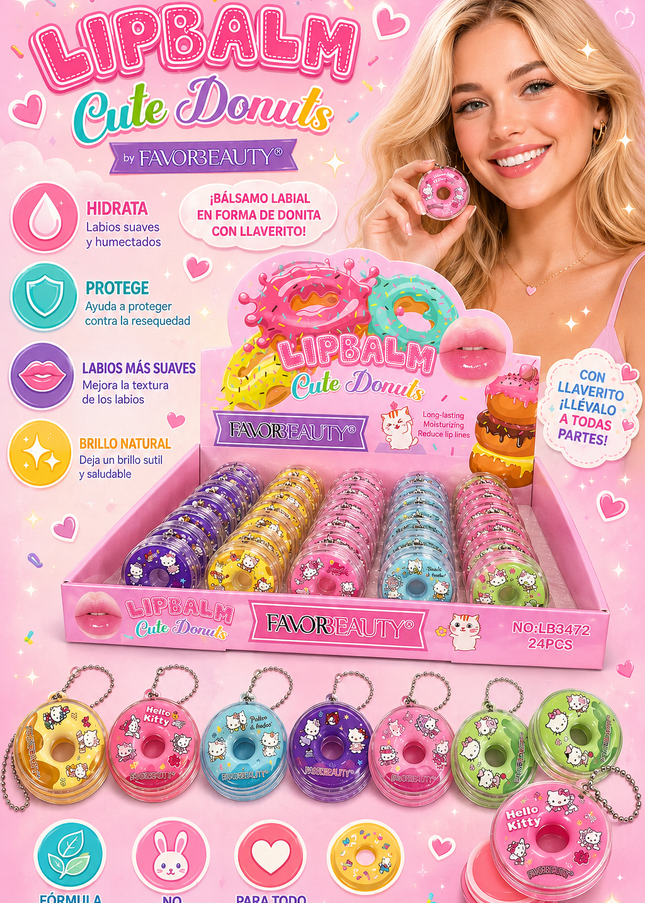 LIP BALM KITTY with keychain - 24 pcs box