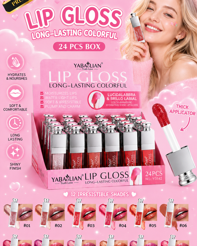 YABAOLIAN SHINE LIPGLOSS LONG LASTING COLORFUL # Y3142 #2 ( 24 pcs box)
