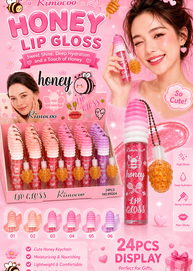 DOUBLE LIPGLOSS KEYCHAIN RIMOCOO HONEY (24 pcs box )RIMOCOO (#R9204)