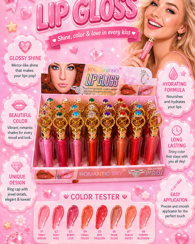 Lipgloss ring Romantic sky 24 PCs box -#RS158