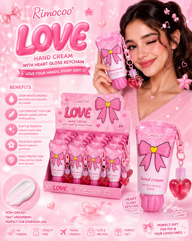 HAND CREAM LOVE -BOW  WITH LIPGLOSS RIMOCCO- (24 PCS BOX) #R9170