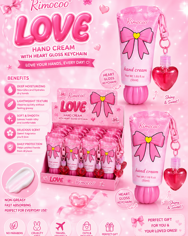 HAND CREAM LOVE -BOW  WITH LIPGLOSS RIMOCCO- (24 PCS BOX) #R9170