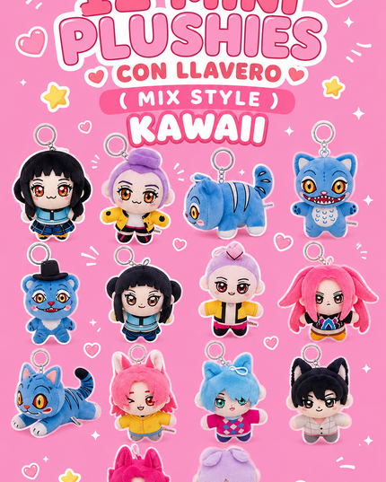 MINI PLUSHIES WITH KEYCHAINS КРОР ( MIX CARTOON) 12 PCS SET