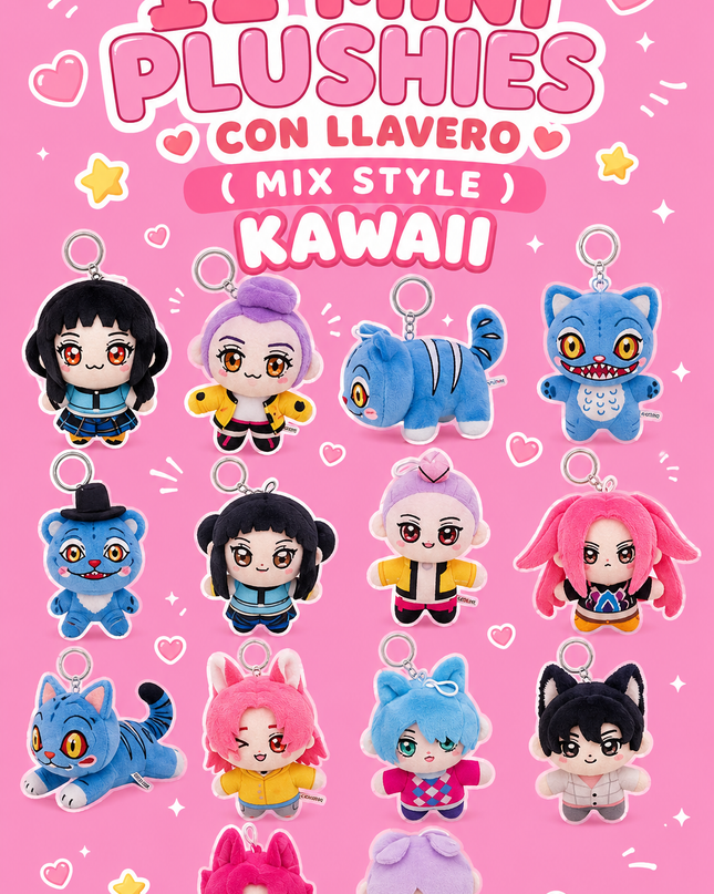 MINI PLUSHIES WITH KEYCHAINS КРОР ( MIX CARTOON) 12 PCS SET