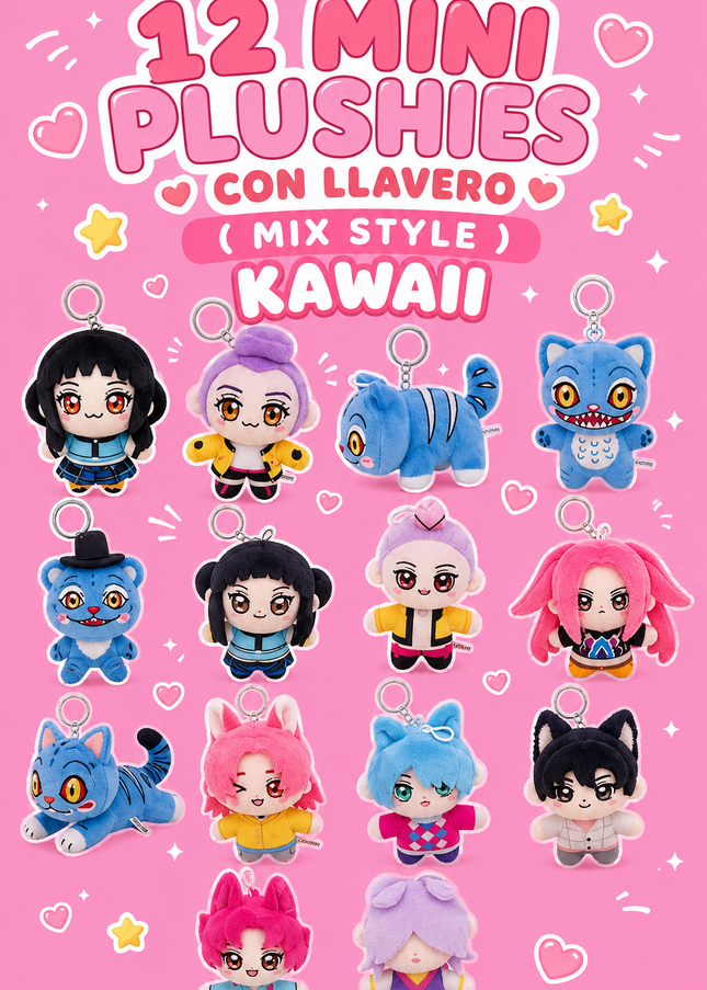 MINI PLUSHIES WITH KEYCHAINS КРОР ( MIX CARTOON) 12 PCS SET